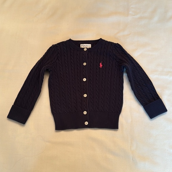 Brand New Ralph Lauren Navy Cable Knit Cardigan Sweater - 18 M - Picture 3 of 14